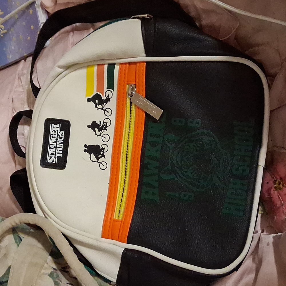 Stranger Things Black and White Backpack with Orange Accent